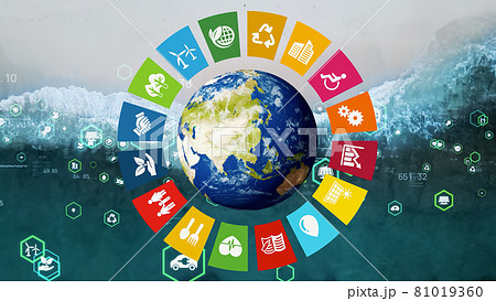 SDGs 持続可能な開発目標　サステナブルな社会　再生可能エネルギーと環境イメージ 81019360