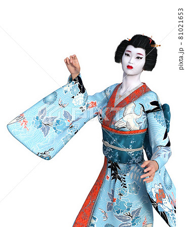 3D Geisha in blue kimono 81021653