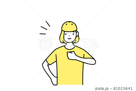 笑顔で胸を叩く女の子のスケーターの線画のイラスト素材