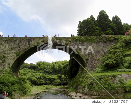 日本最大の水道橋　熊本県の通潤橋からの放水　065 81024797