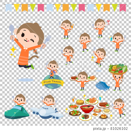 Set of monkey girls about food event 81026102