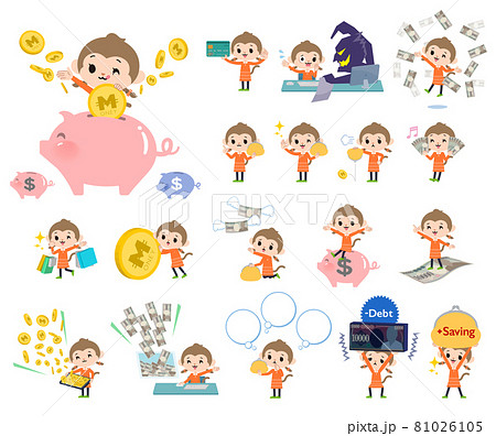 お金や経済に関するさるの女の子のセット 81026105