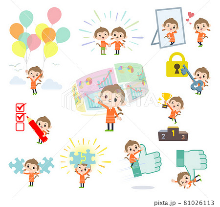 成功やポジティブに関するさるの女の子のセットのイラスト素材