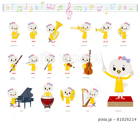 クラシック音楽演奏に関するトリの女の子のセット 81026214
