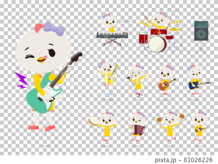 ロックンロールやポップミュージックを演奏するトリの女の子のセット 81026226