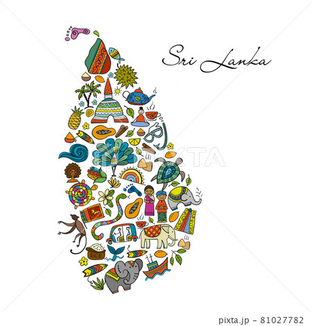 Sri Lanka travel, art map. Tribal elements for your design 81027782