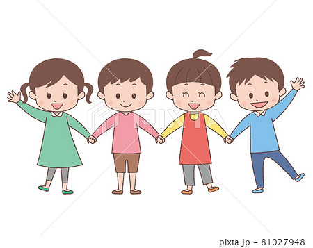 手を繋ぐ子どもたちのイラスト素材