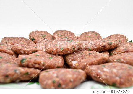 Raw beef meatballs made with various homemade spices, raw beef kofte kofta 81028026