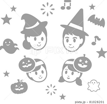 秋 ハロウィン 仮装 10月 アイコン シンプルタッチ 人物 家族 親子 イラスト素材 セットのイラスト素材 8101