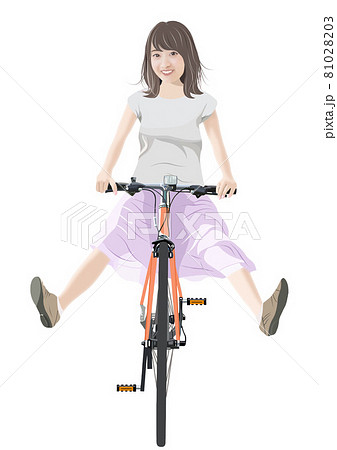 自転車に乗る若い女性イラストのイラスト素材 8103