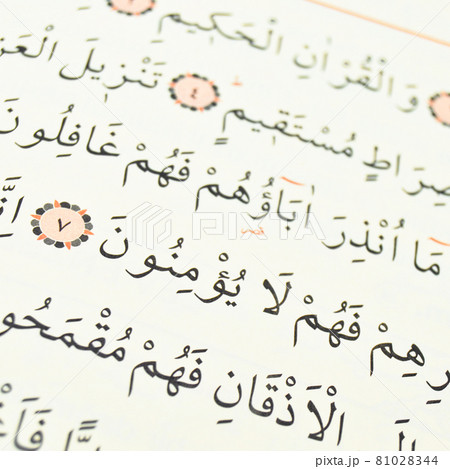 Pages verses from the holy book of islam religion quran, kuran and chapters 81028344