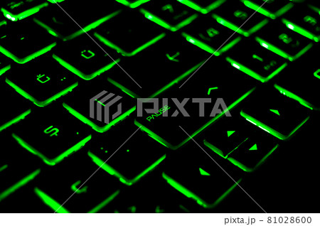 A black color laptop and Q keyboard green light detail 81028600
