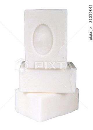 White aromatic and fragrant soap bars, isolated on white background White aromatic and fragrant soap bars, isolated on white background 81030345