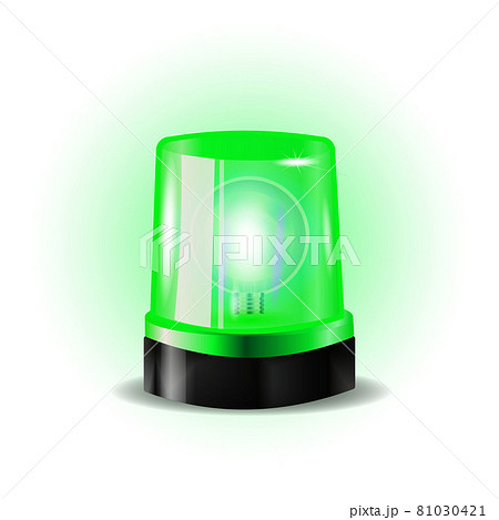 Green flashers Siren Vector. Realistic Object. Light Effect. Beacon For Police Cars Ambulance, Fire Trucks. Emergency Flashing Siren. 81030421