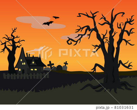 ハロウィーンをイメージした夕暮れ時の怪しい風景 81031631