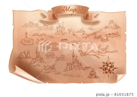 Old vintage map vector illustration, travel cartography antique paper, game parchment background.  81031875