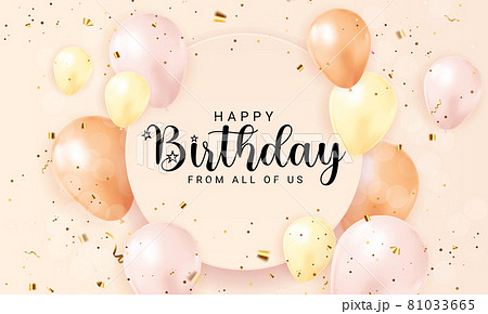 Happy Birthday congratulations banner design with Confetti, Balloons and Glossy Glitter Ribbon for Party Holiday Background. Vector Illustration 81033665