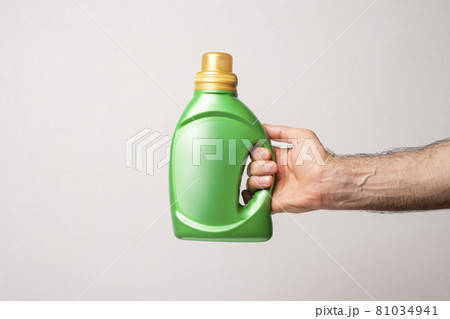 Detergent liquid bottle in front of light gray background mock-up series Detergent liquid bottle in front of light gray background mock-up series 81034941