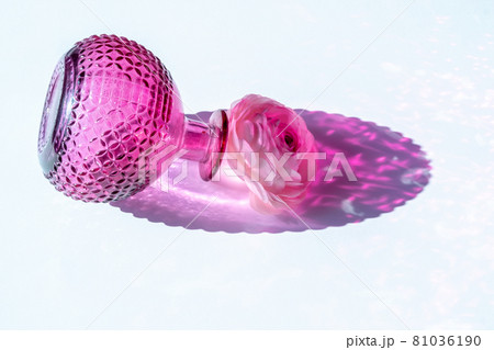 Colored glass vase and and ranunculus flower. Abstract shadow pattern Colored glass vase and and ranunculus flower. Abstract shadow pattern 81036190