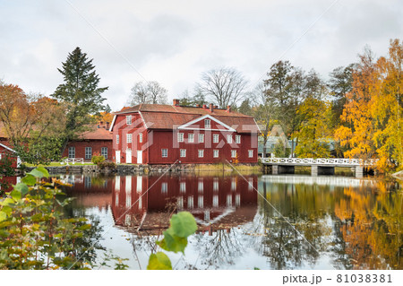 The red wooden building at the former plant Stromfors, Ruotsinpyhtaa, Finland 81038381