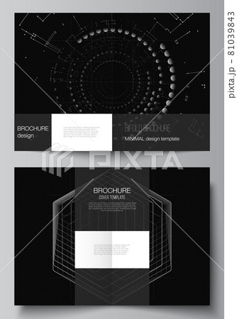 Vector layout of two A4 cover mockups design templates for bifold brochure, flyer, cover design, book design.Black color technology background. Digital visualization of science, medicine, tech concept Vector layout of two A4 cover mockups design templates for bifold brochure, flyer, cover design, book design.Black color technology background. Digital visualization of science, medicine, tech concept 81039843