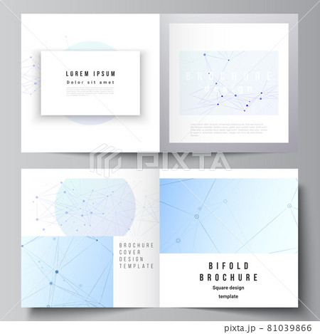 Vector layout of two covers templates for square bifold brochure, flyer, magazine, cover design, book design, brochure cover. Blue medical background with connecting lines and dots, plexus. Vector layout of two covers templates for square bifold brochure, flyer, magazine, cover design, book design, brochure cover. Blue medical background with connecting lines and dots, plexus. 81039866