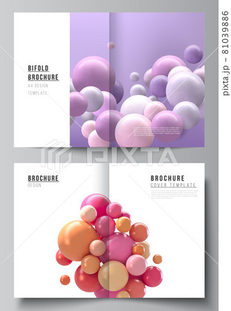 Vector layout of two A4 cover mockup templates for bifold brochure, flyer, magazine, cover design, book design. Abstract vector futuristic background with colorful 3d spheres, glossy bubbles, balls. Vector layout of two A4 cover mockup templates for bifold brochure, flyer, magazine, cover design, book design. Abstract vector futuristic background with colorful 3d spheres, glossy bubbles, balls. 81039886