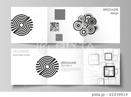 The minimal vector layout of square format covers design templates for trifold brochure, flyer, magazine. Trendy geometric abstract background in minimalistic flat style with dynamic composition. The minimal vector layout of square format covers design templates for trifold brochure, flyer, magazine. Trendy geometric abstract background in minimalistic flat style with dynamic composition. 81039914