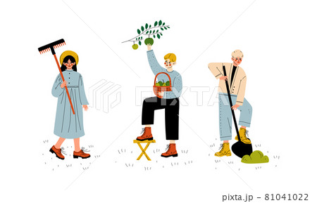 Man And Woman Working In Garden Harvesting And のイラスト素材