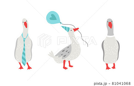 Grey Goose Character Wearing Tie and Holding Balloon Vector Set 81041068