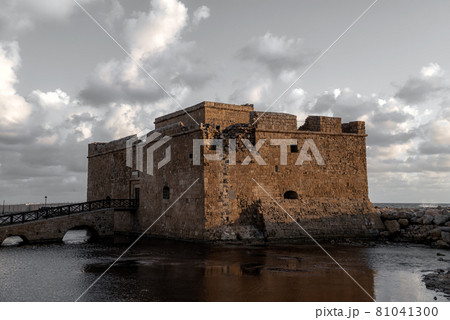 Medieval Paphos castle and mediterranean sea coast. Cyprus 81041300