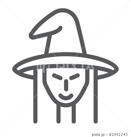 Witch line icon, witchcraft and halloween, witch face sign, vector graphics, a linear pattern on a white background. Witch line icon, witchcraft and halloween, witch face sign, vector graphics, a linear pattern on a white background. 81042245
