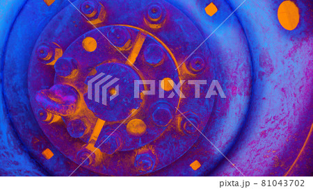 Abstract technical background, orange blue coloured. Heavy piece 81043702
