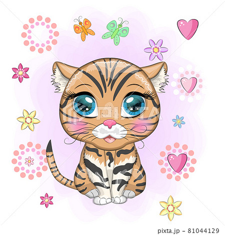 Black footed cat with beautiful eyes in cartoon style 81044129