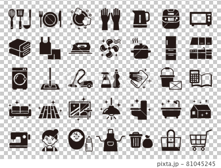 家事のシンプルなアイコンセット 白背景のイラスト素材