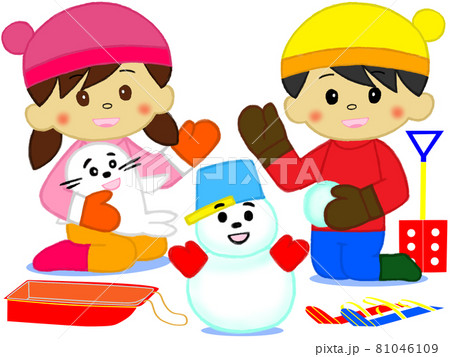 子供の雪遊び_冬遊び_北国の遊び 81046109