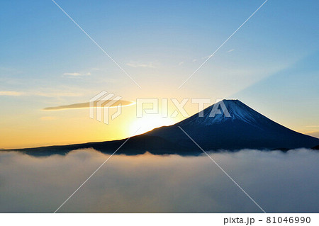 雲海の夜明けと富士山 81046990