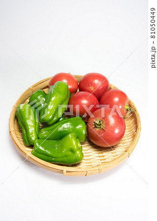 夏野菜収穫 トマトとピーマン 夏野菜収穫 トマトとピーマン 81050449