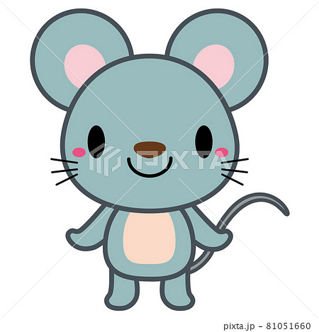 立ちポーズ 動物 イラスト ライン ネズミ02のイラスト素材