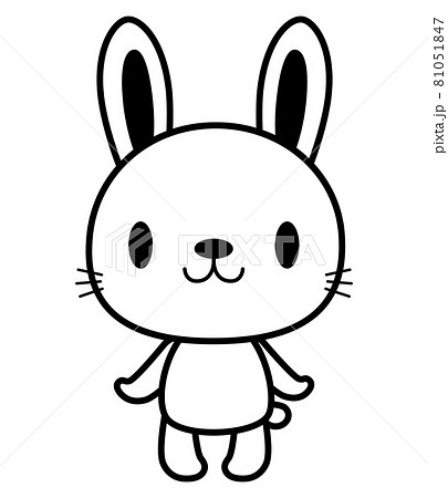 立ちポーズ 動物 イラスト 黒ライン うさぎ03のイラスト素材