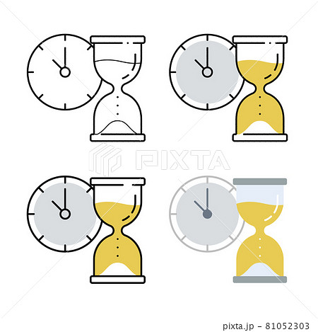 タイマーと砂時計 手描きと基本線とフラットな塗りのセット 81052303