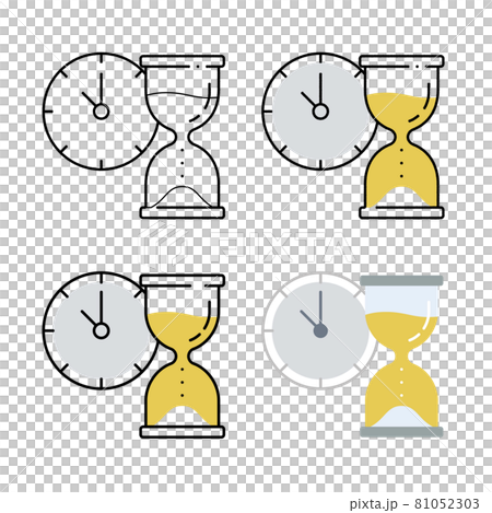 タイマーと砂時計 手描きと基本線とフラットな塗りのセット 81052303