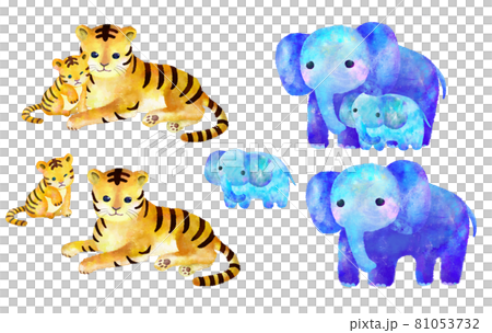 Cute Tiger Mom and Baby Clipart PNG Transparent Background 