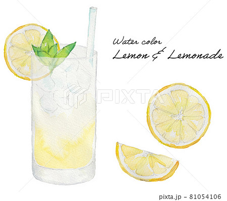 水彩イラストのレモンとレモネードのイラスト素材