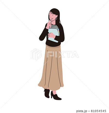 オフィスカジュアルな服装の書類を持った女性のイラスト 81054545