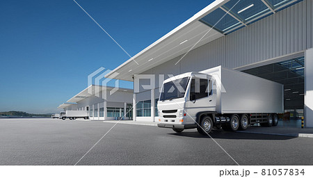 Freight trucks park in the warehouse 81057834