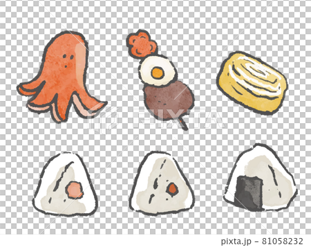 水彩タッチのお弁当の具のセットイラスト 水彩タッチのお弁当の具のセットイラスト 81058232