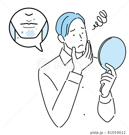 髭剃り跡が気になる男性　鏡を見る 81059012