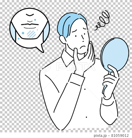 髭剃り跡が気になる男性　鏡を見る 81059012