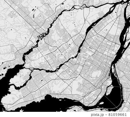 Urban city map of Montreal & Laval. Vector poster. Black grayscale street map. 81059661